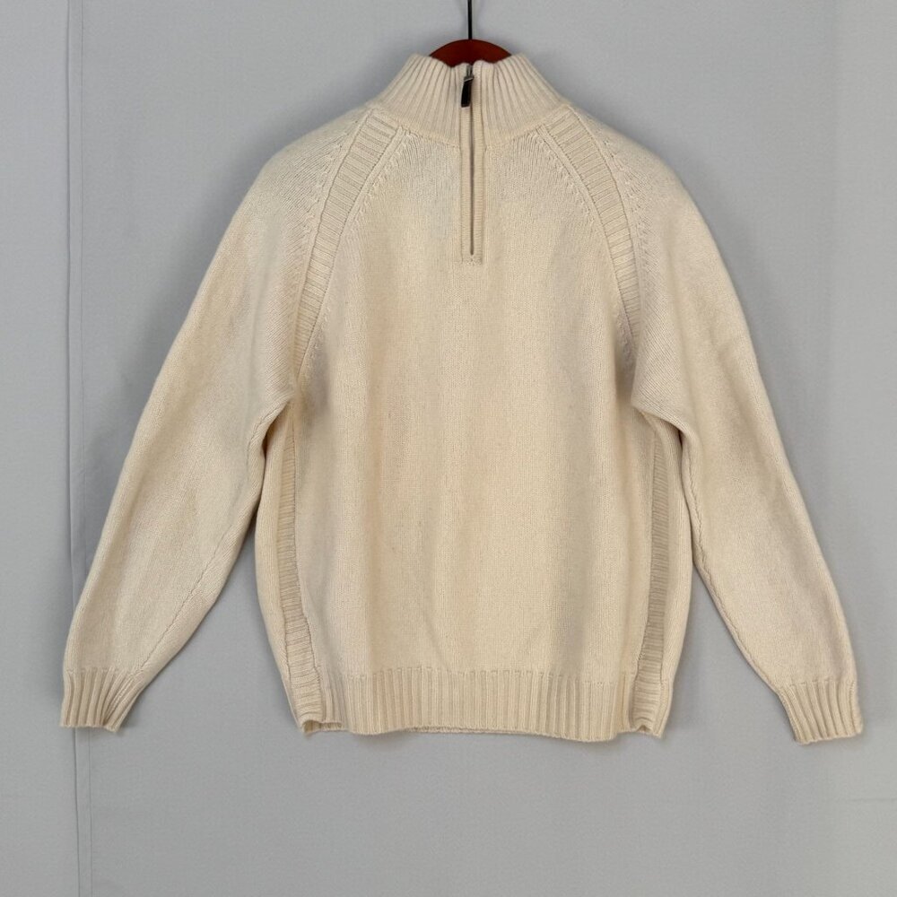 Ragman Cream Cashmere Wool Raglan Sleeve Mock Neck Henley Zip Sweater X-Large